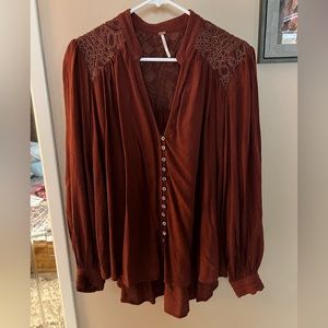 Free People Rust Blouse with Lace Detail